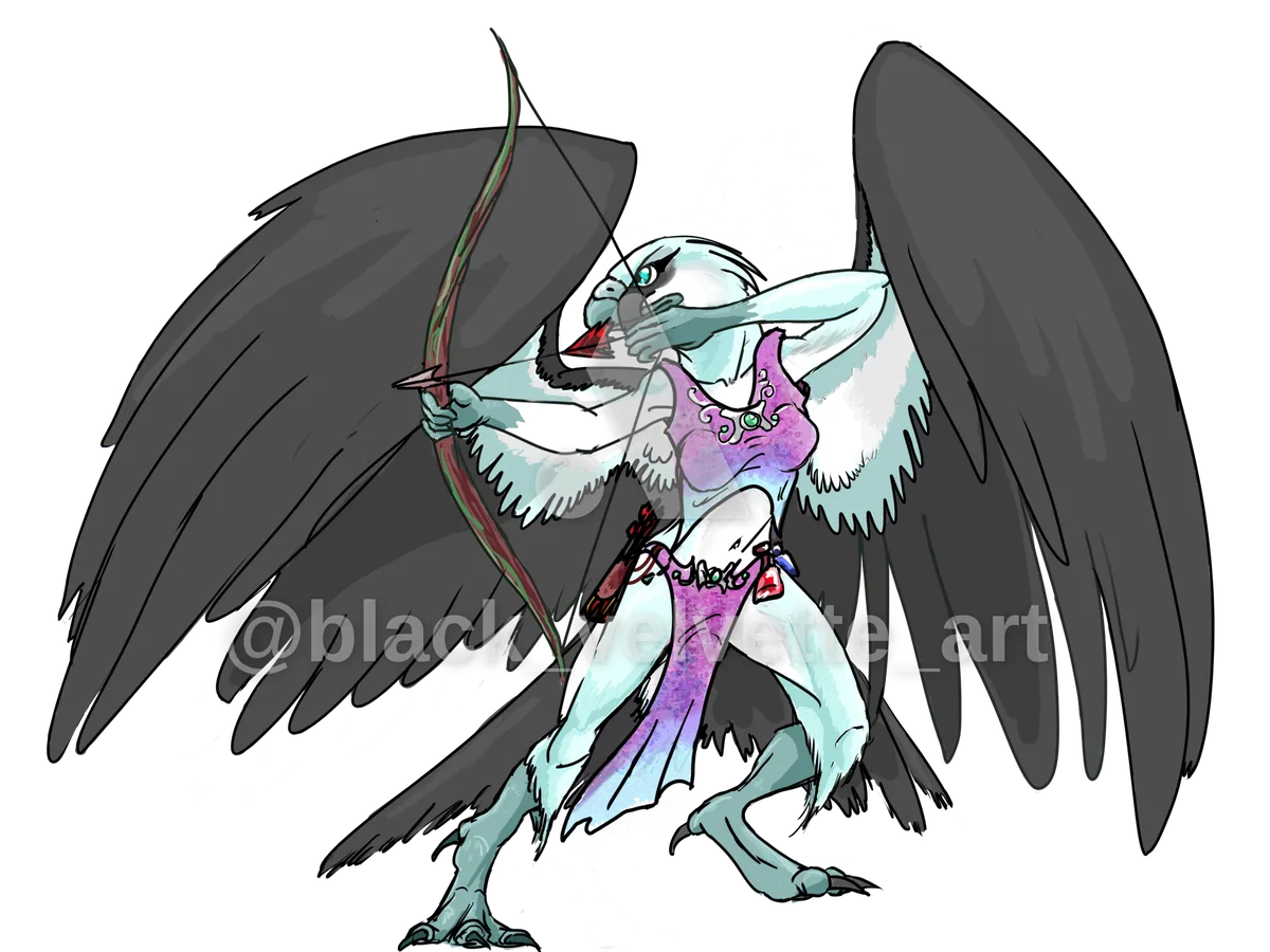DnD Aarakocra character, 2021 - artwork by black_velvette_art