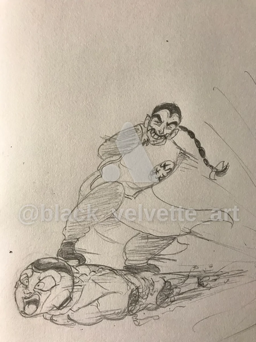 Tao Pai-Pai Riding Limbless Frieza For Some Reason - artwork by black_velvette_art